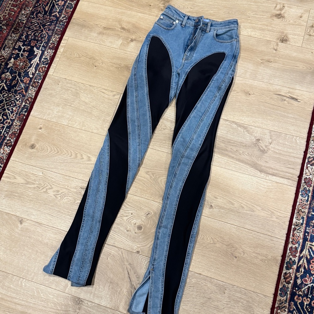 ***SOLD*** Mugler Women's Denim and Black Flare Jeans